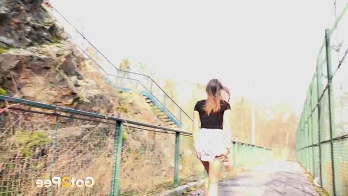 15P Nerdy girl squats in the outdoors to take a much needed piss