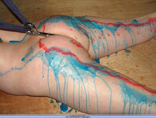 16P Dark-haired girl has her backside covered in hot wax while in bondage