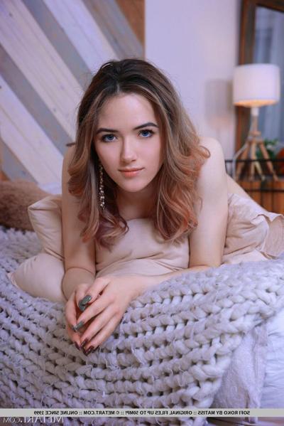 18P Sweet teen Sofi Roko doffs a bra and panty set to pose nude