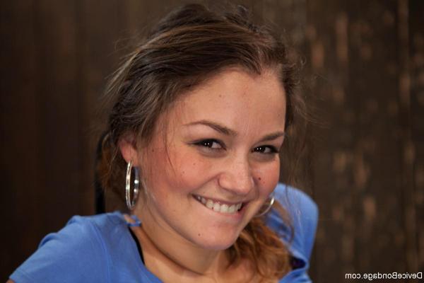 20P Tall mom Allie Haze gets bound to a metal construction and toyed