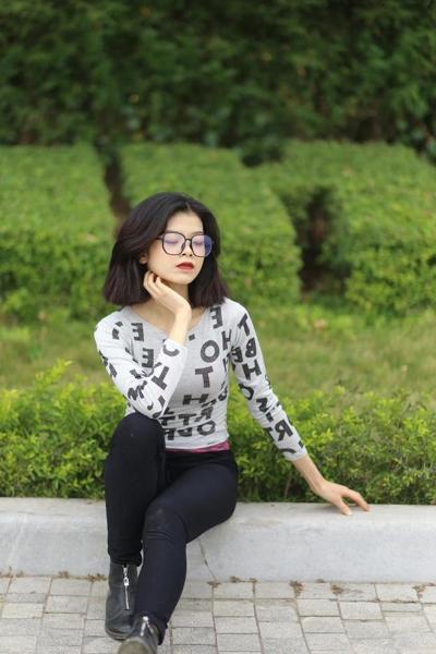 20P Small Asian girl with glasses posing in her white shirt and hot leggings