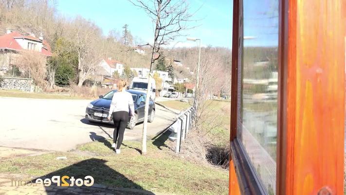 15P Solo girl Naomi Bennet pisses on a public bench in the middle of the day