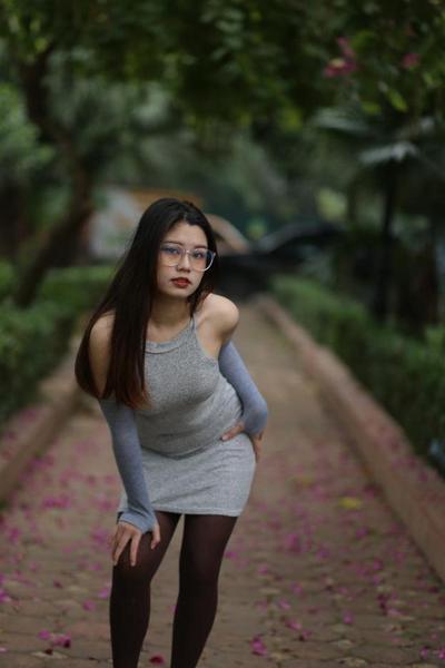 20P Slutty Asian babe with glasses Natalia posing in her provocative outfit
