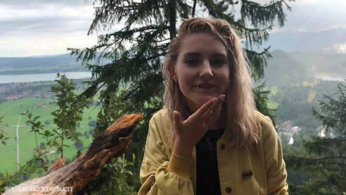 20P Blonde Russian Eva Elfie gives oral pleasure on the top of the mountain