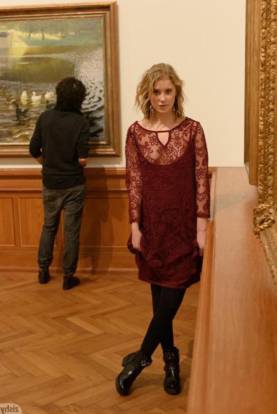 13P Amateur babe Casey Nohrman flashes her tits & her ass in lacy undies in public