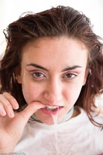 15P Pierced Mandy Muse in pigtails eating cum while toying tight ass with dildo