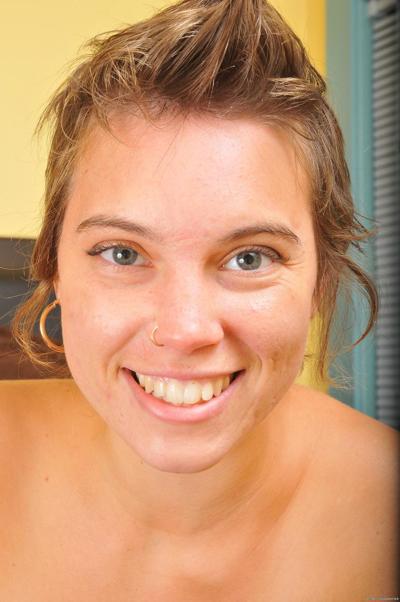 20P Short-haired teen Artemisia strips & shows her bubble ass & hairy cunt