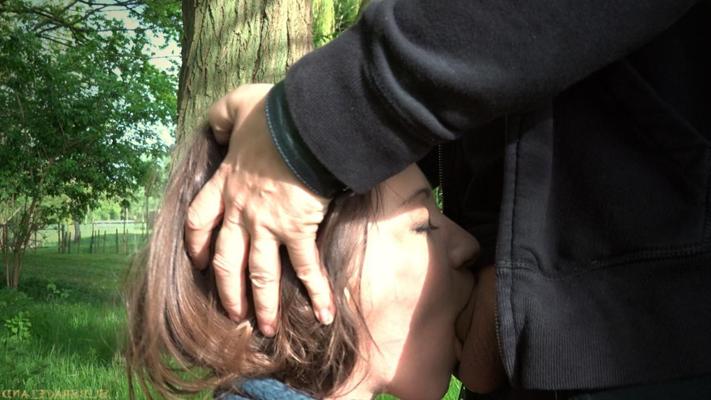 17P Belgian female Julie Skyhigh is taken into woods for BDSM training session
