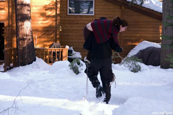 20P Hot babe Amber Keen gets tied to a tree and fingered on a cold winter day