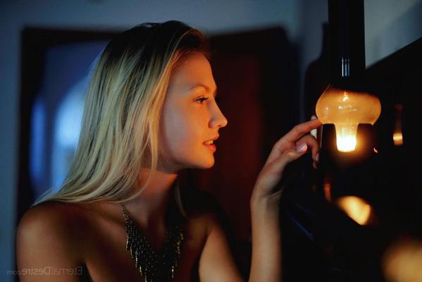 16P Blonde teen Katrina models completely naked on a hutch during solo action