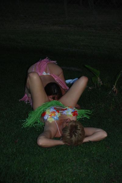 20P Playful swinger wives Tracy Lick & Dee rimming each other outdoors