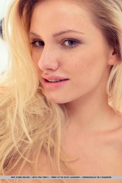 18P Young blonde Monique C gets totally naked in front of a vanity mirror