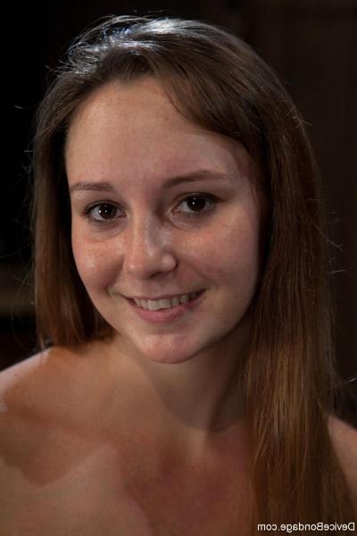 20P Adorable beauty Sasha gets bound to a metal construction and toyed