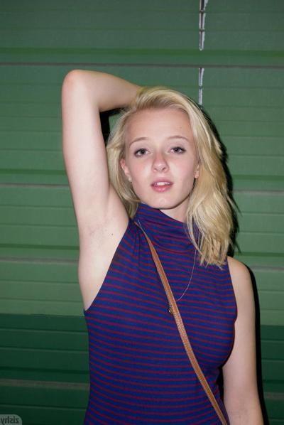 12P Blonde girlfriend Kenze Thomas hams it up for her boyfriend in a tight dress