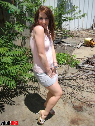 12P Redheaded teen flashes her small tits and underwear in outdoor locations
