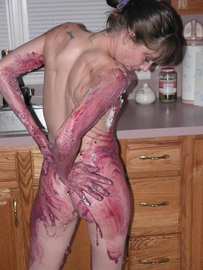 20P Petite Samantha Charles gets all messy playing with food in the kitchen