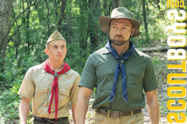 20P Mature scoutmaster Banner and young scout Zack pose in their sexy uniforms
