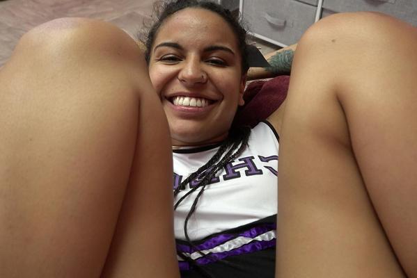 20P Cheerleader Alix Avery toys with a dildo before having POV hardcore sex