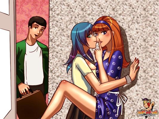 12P Hottie invites a blue-haired Hentai shemale to her place and has sex with her
