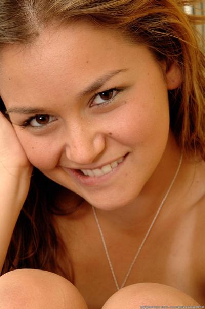 20P Smiley amateur teen Allie Haze strips and touches herself in the mirror