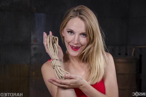 14P Blonde female Mona Wales has her first Shibari experience in a dungeon