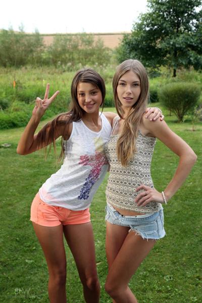 20P Naughty Maria peeing outdoors while flashing pantyless upskirts with her GF