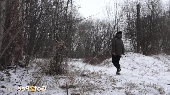 15P Blonde girl Masha takes a badly needed pee on snow-covered ground