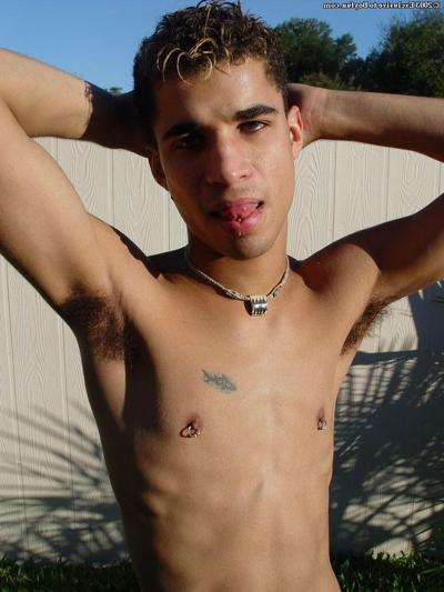 20P Naughty skinny gay Kahill reveals his body and pierced nips in the back yard