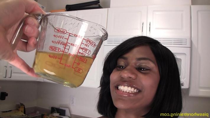 12P 18-year-old black girl pisses into a measuring cup before extending her tongue