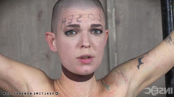 15P White girl with a shaved head Abigail Dupree is humiliated in bondage scene
