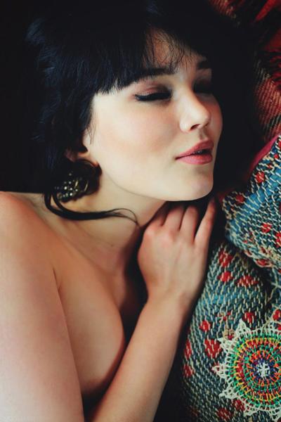 17P Solo girl with black hair and erect nipples pulls down hose to show puffy twat