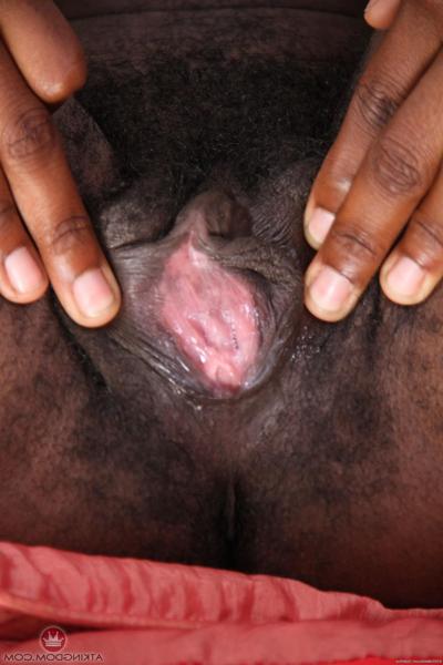 20P Sweet ebony teen Kaia doffs her elegant outfit and spreads her bushy cunt