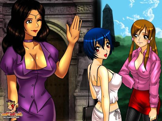 12P Animated trannies with big juggs & round asses enjoy a fuck train in a dungeon