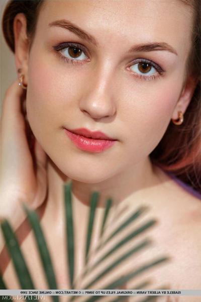18P Nice teen Isabele peels off black panties and stockings to go bare naked