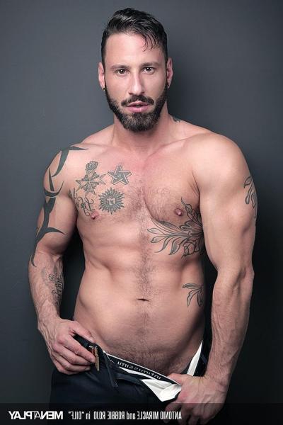 20P Horny bearded gay guys Antonio Miracle & Robbie Rojo kiss before fucking hard