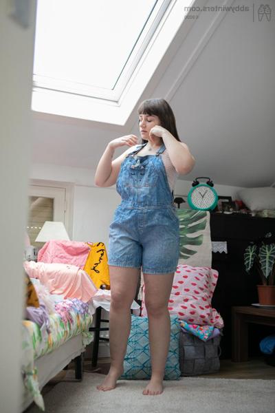 20P Small titted teen Kelsy gets spied on while dressing in a denim outfit