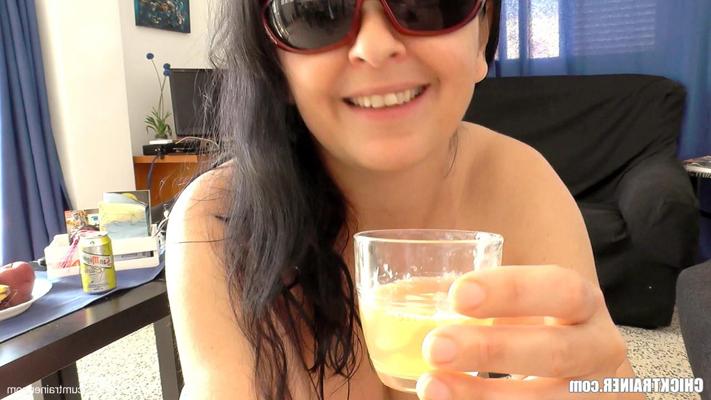 20P Hot MILF with big tits Britney Swallows wanking cock for a cum cocktail