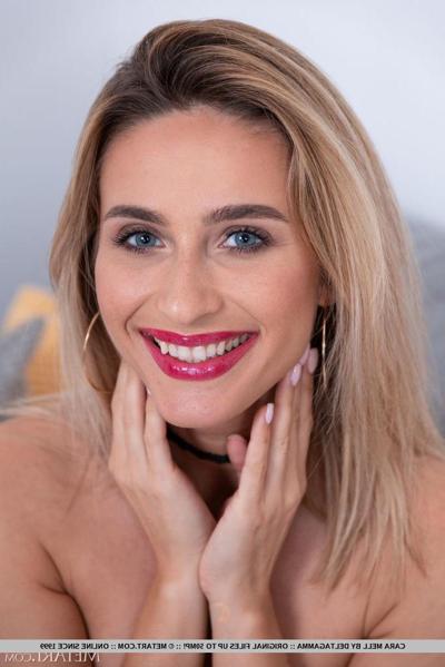 18P Blonde teen Cara Mell discards a red cocktail dress while getting bare naked