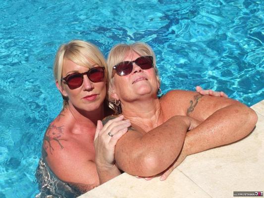 16P Fat older blonde Melody and her lesbian lover go skinny dipping in shades