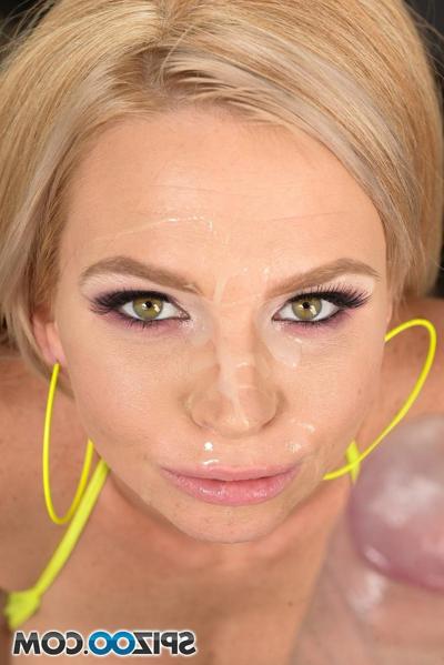 18P Glamour blonde babe Astrid Star sucking fat dick in pov style before facial