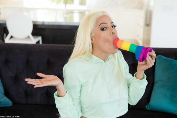 20P Blonde Latina Luna Star displays her big juggs and shaved holes on camera