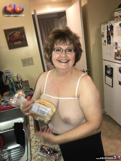 16P Mature lady Busty Bliss has sex on a bed with her toy boy