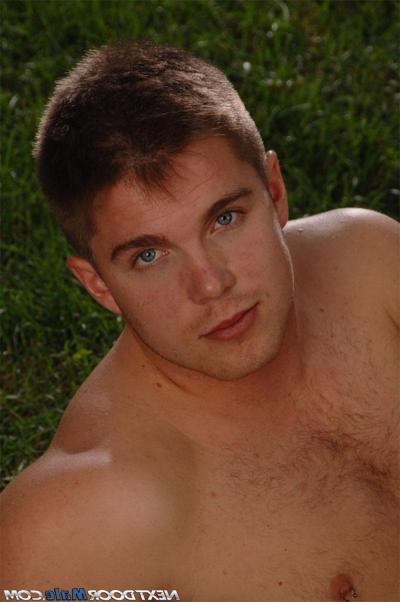20P Amateur blonde Marko Lebeau exposes his round hairy ass and hard dick outside