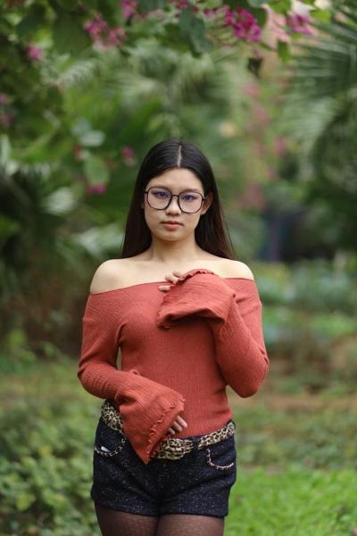 20P Glamorous Asian girl with glasses Natalia posing in her hot outfit outdoors