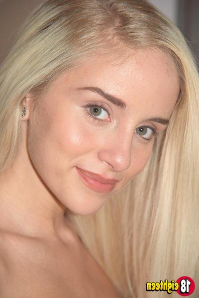 17P Thin blonde teen Naomi Woods fingers her pussy after getting naked