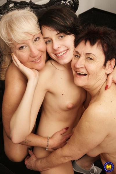 20P Two horny grannies strip a teen and taste her delicious muff on a couch