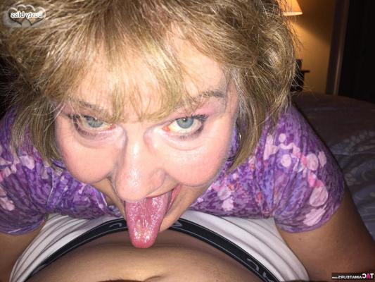 20P Older amateur Busty Bliss uncovers or natural tits prior to a POV blowjob