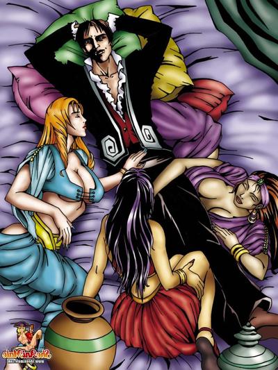 12P Beautiful anime shemales with big cocks gangbang a stud & shower him with jizz