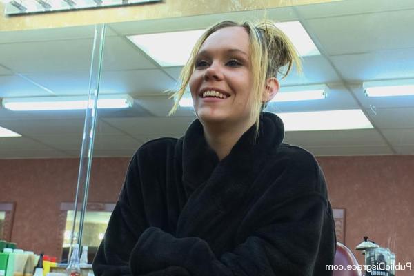 10P Blonde girl is humiliated and gangbanged while in a barbershop