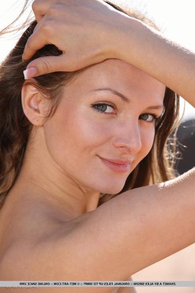 18P Beautiful model Zhanet A removing see thru dress to pose nude on sandy beach